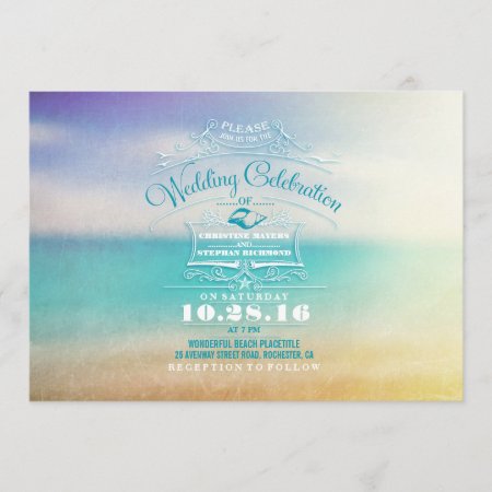 Modern Beach Wedding Invitation- Tropical Blue Sea Invitation