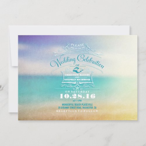 Modern beach wedding invitation- tropical blue sea 5" x 7" invitation card
