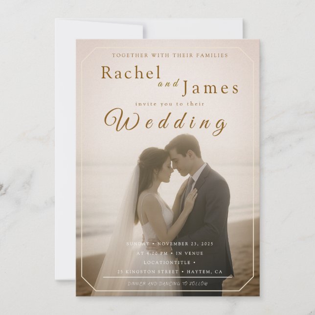 Modern Beach Wedding Invitation with QR Code (Front)