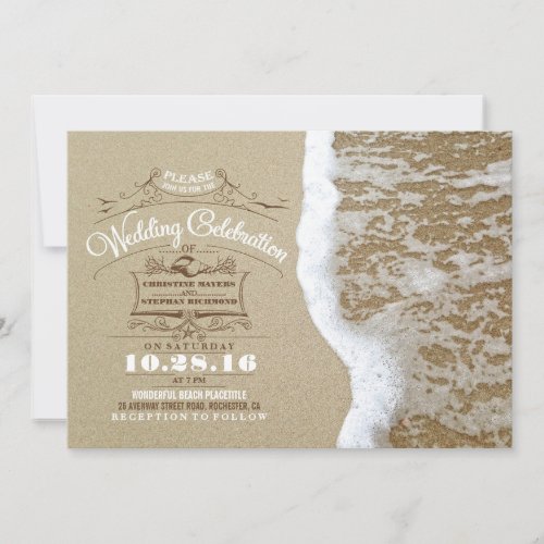 Modern beach wedding invitations -Sea Foam Sand