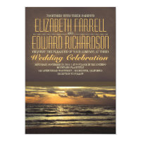 Modern beach wedding invitations with sunset sea