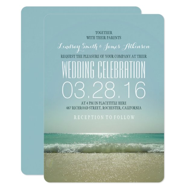 Modern Beach Wedding Invitations With Teal Sea