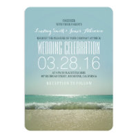 Modern beach wedding invitations with teal sea