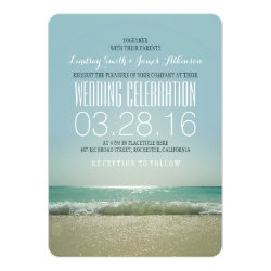 Modern beach wedding invitations with teal sea