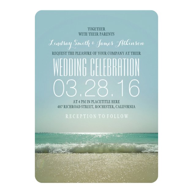 Modern Beach Wedding Invitations With Teal Sea