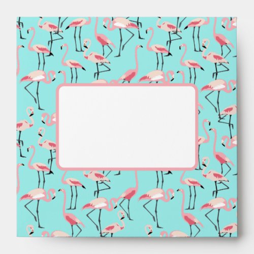 Modern Beach Wedding Pink Blue Flamingo Envelope
