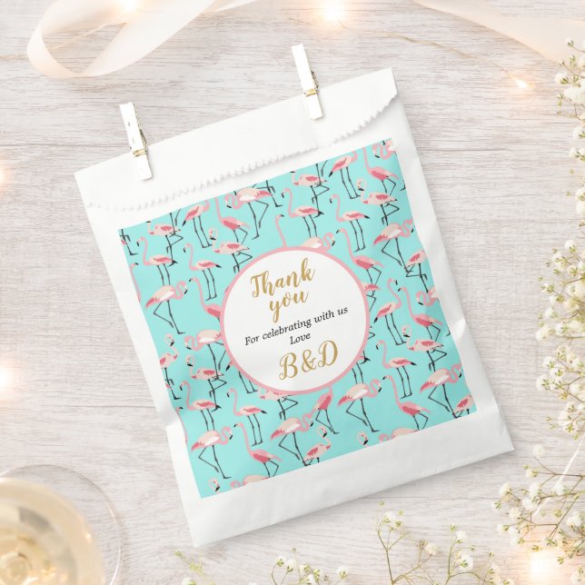 Modern Beach Wedding Pink Blue Flamingo Favor Bag (Clipped)