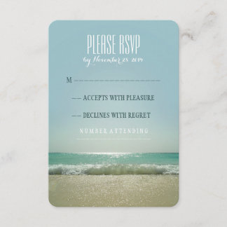 Modern beach wedding RSVP cards with blue sea