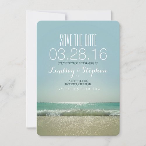 Modern beach wedding save the date cards