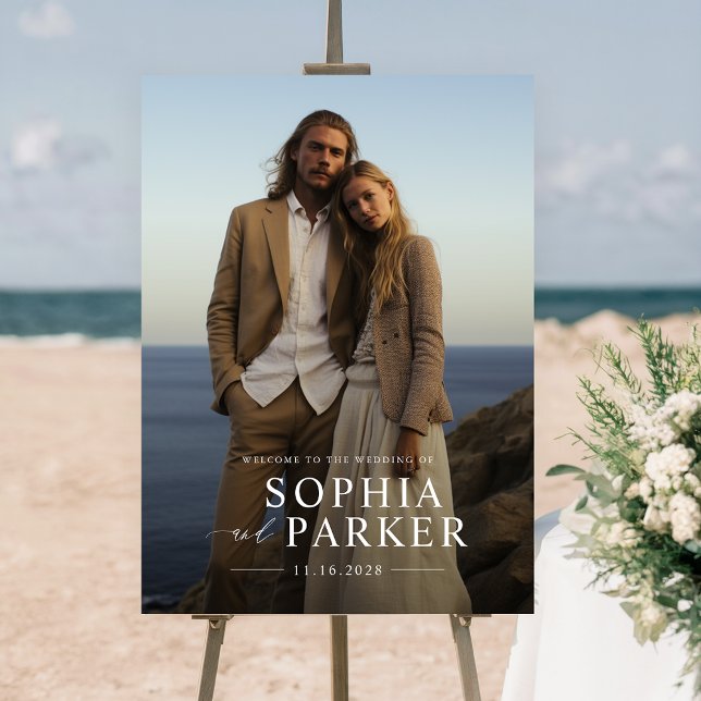 Modern Beach Wedding Welcome Sign With Photo (Creator Uploaded)