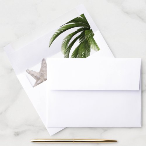 Modern Beach Wedding White Green Palm Tree Envelope Liner