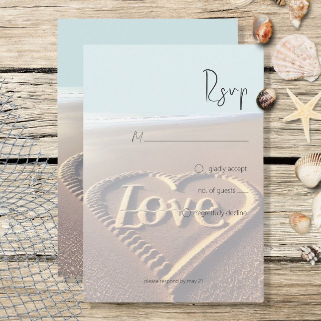 Modern Beach with Heart Vellum Style Wedding RSVP Card (Creator Uploaded)