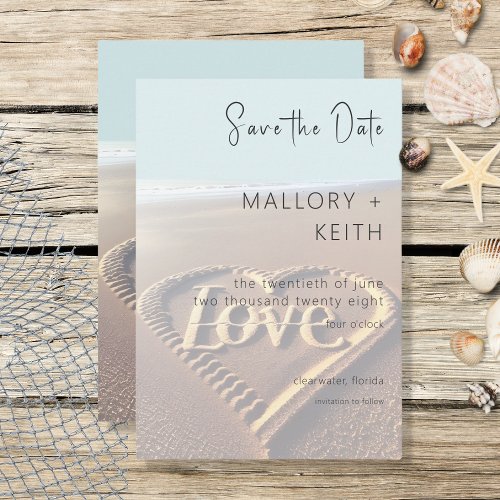 Modern Beach with Heart Vellum Style Wedding Save The Date