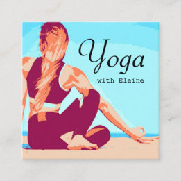 Modern Beach Yoga Instructor Female Pose Square Business Card