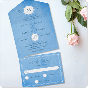 Modern Beachy Ocean Blue Summer Wedding All In One Invitation