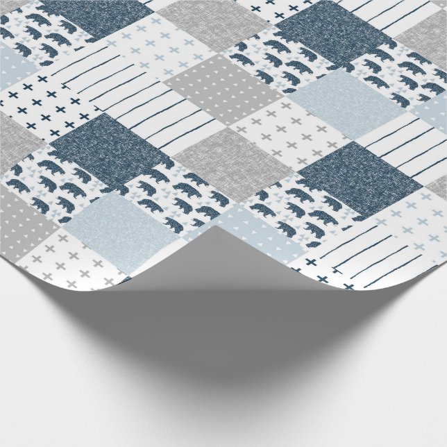 Modern Bear baby boy patchwork Wrapping Paper (Corner)
