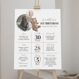 Modern Bear Balloon Birthday Milestone Sign