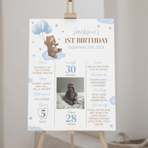 Modern Bear Balloon Birthday Milestone Sign