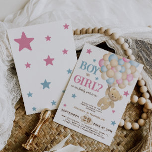 Modern Bear Balloons Boy Or Girl Gender Reveal Invitation