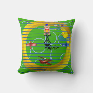 Modern Bear Duck Plane Pink Blocks on Gold Green Throw Pillow