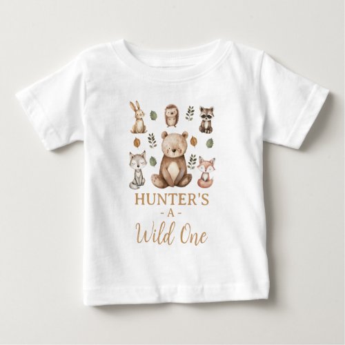 Modern Bear Woodland Wild One 1st Birthday Baby T_Shirt