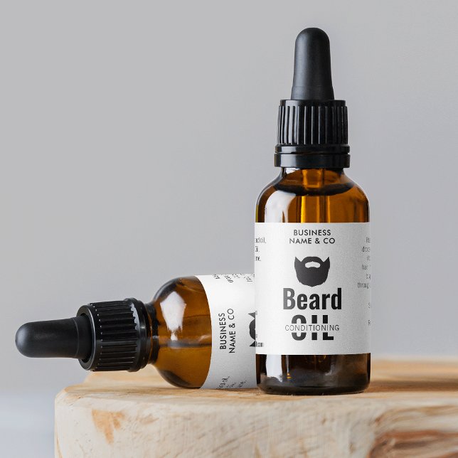 Modern Beard Oil Label 1 OZ 30ml Dropper Bottle (Minimalist black and white beard oil 1 oz dropper bottle wrapper waterproof label *verify size*)
