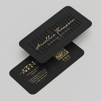 Modern Beautician Cosmetologist Black Gold Business Card