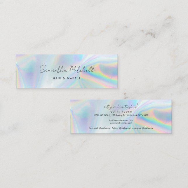 Modern Beautician Makeup Stylist Holographic Mini Business Card (Front/Back)