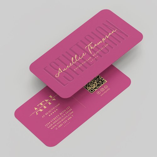 Modern Beautician Monogram Pink Gold Business Card