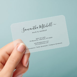 Modern Beautician Salon Handmade Clear Business Cards