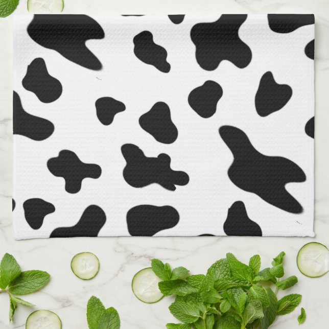 Modern Beautiful Black and White Cow Pattern  Kitchen Towel (Folded)