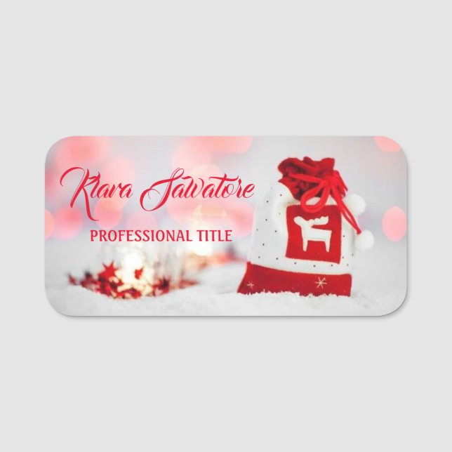 Modern Beautiful Christmas Red Gift Bag Name Tag (Front)