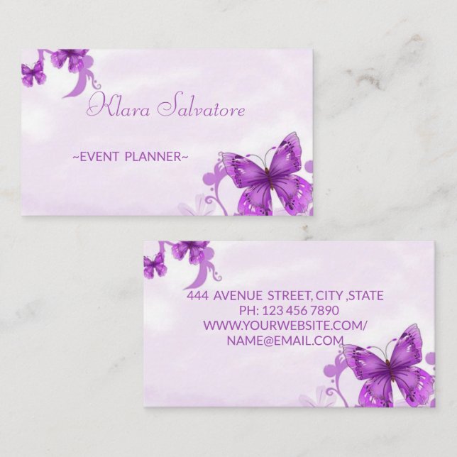 Modern Beautiful Gorgeous Purple With Butterfly Business Card (Front/Back)