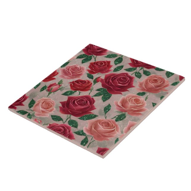 Modern Beautiful Linen Roses Collection Ceramic Tile (Side)