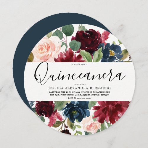 Modern Beautiful Red Flowers Elegant Quinceanera Invitation