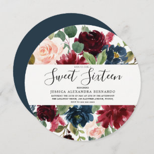 Modern Beautiful Red Flowers Elegant Sweet 16 Invitation