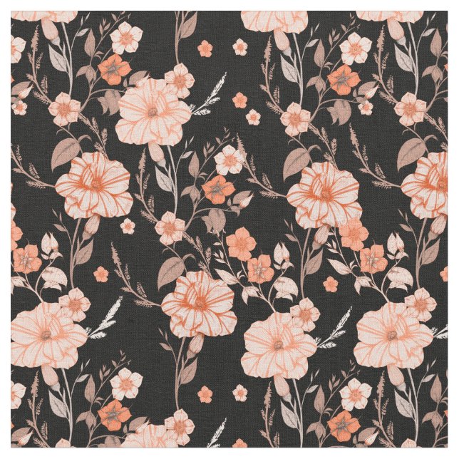 Modern beautiful watercolor flowers l Black Fabric (Close Up)