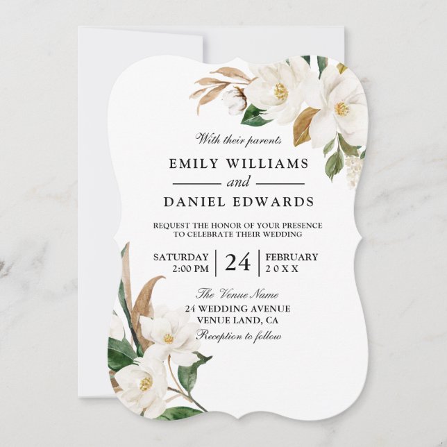 Modern Beautiful White Floral Wedding Invitation (Front)