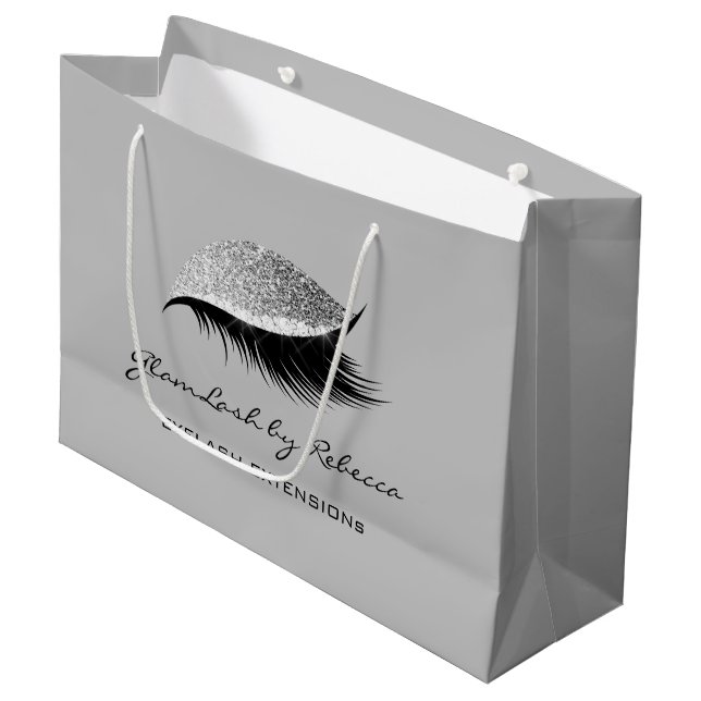 Modern Beauty Makeup Eyelash Lashes Glitter Silver Large Gift Bag (Front Angled)