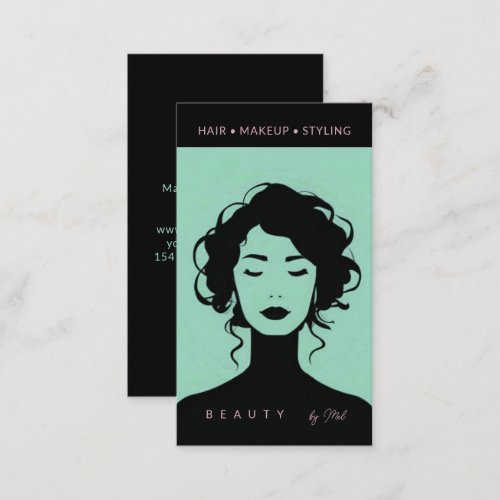 Modern Beauty Makeup Hair Nails Mint  Pink Black Business Card