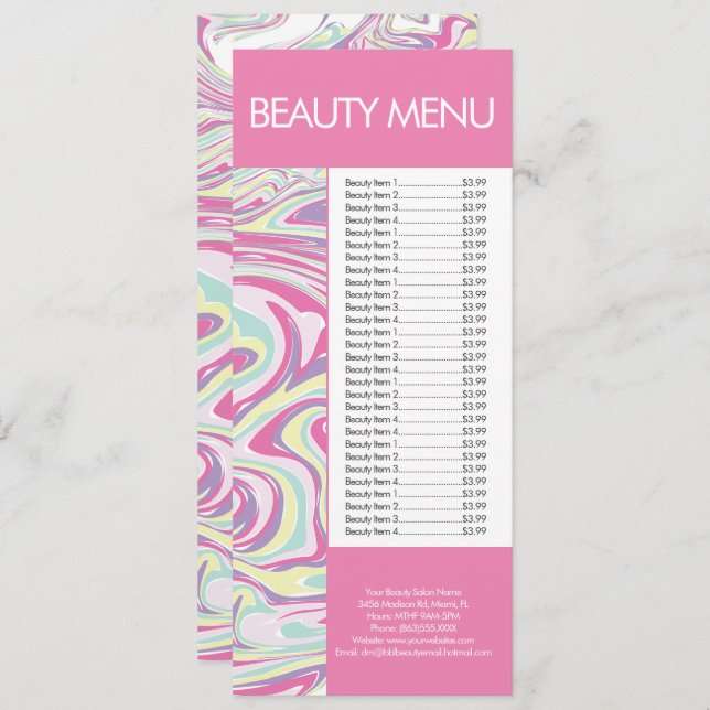 Modern Beauty Makeup Liquid Pattern Pink Menu (Front/Back)