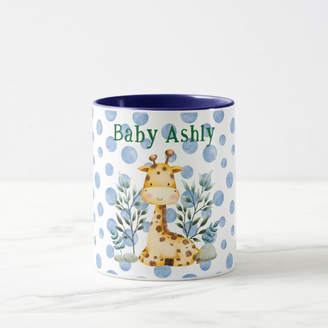 Modern Beauty Orange Giraffe With Name Coffee Mug (Center)