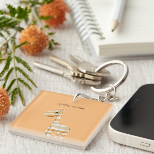 Modern Beauty Orange Giraffe With Name Keychain