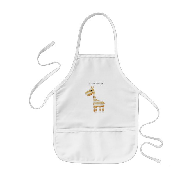 Modern Beauty Orange Giraffe With Name Kids' Apron