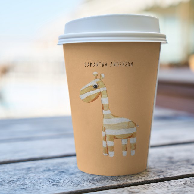 Modern Beauty Orange Giraffe With Name Paper Cups (Creator Uploaded)
