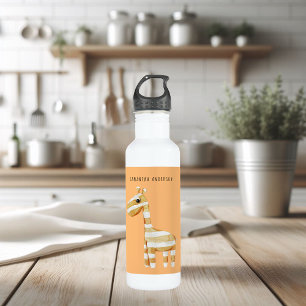 Modern Beauty Orange Giraffe With Name Stainless Steel Water Bottle