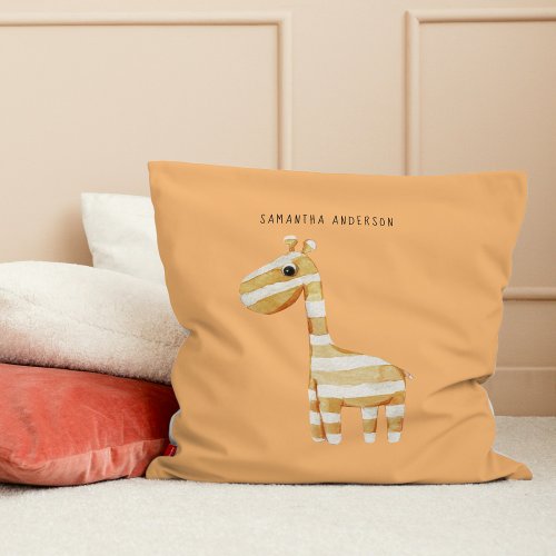 Modern Beauty Orange Giraffe With Name Throw Pillow