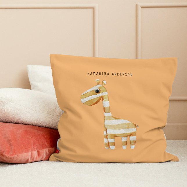 Modern Beauty Orange Giraffe With Name Throw Pillow (Creator Uploaded)