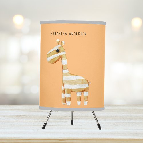 Modern Beauty Orange Giraffe With Name Tripod Lamp