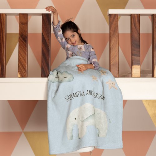Modern Beauty Pastel Blue Elephant  Stars Kid Baby Blanket
